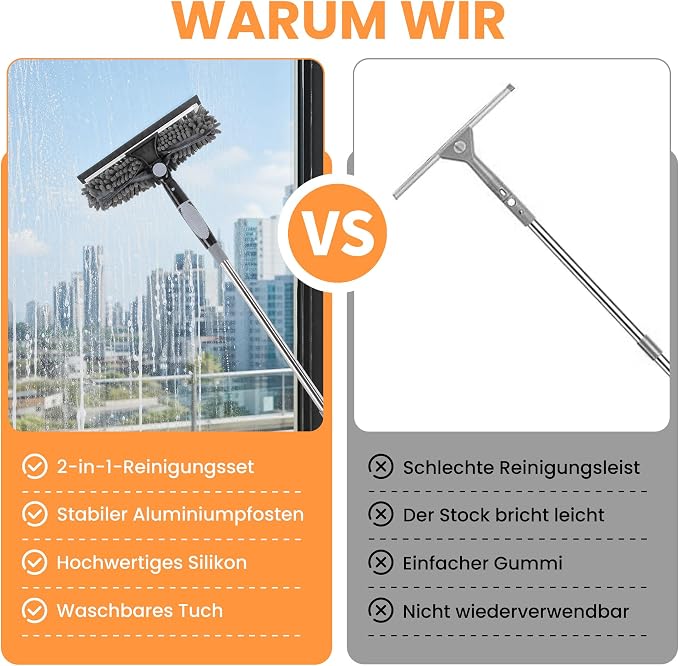 Window Squeegee, 2 in 1 Window Cleaning Kit, Window Cleaner Tool with Extension Pole, Window Squeegee for Outdoor Indoor Window