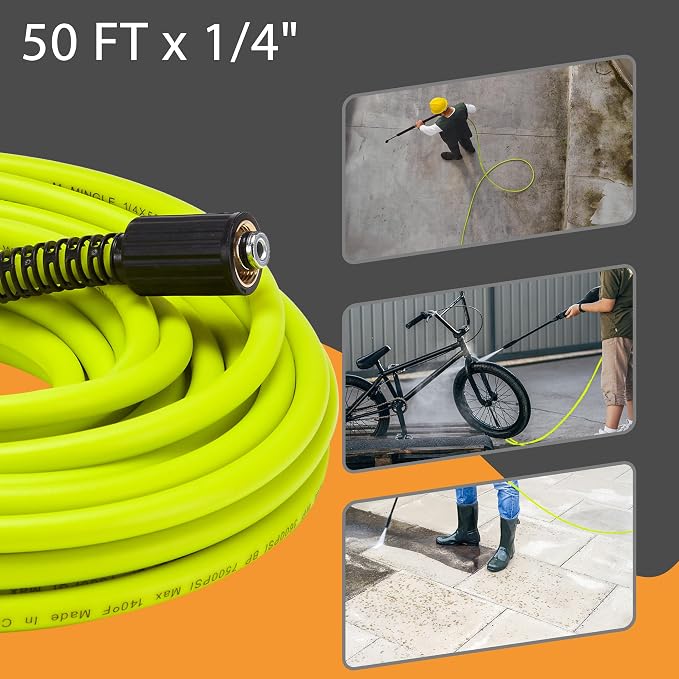 M MINGLE Pressure Washer Hose 50 FT x 1/4" - Replacement Power Wash Hose with Quick Connect Kits - High Pressure Hose with M22 14mm Fittings - 3600PSI
