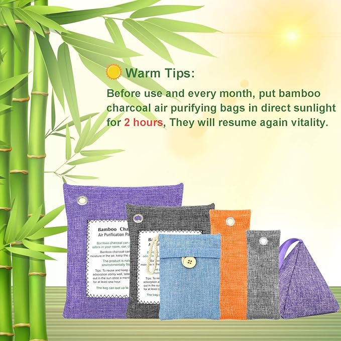 Charcoal Air Purifying Bags 12 Pack×100g Bamboo Charcoal Bags Odor Absorber, for Car Air Fresheners, Odor Eliminator for Home，Shoe Deodorizer - Colorful-Activated Charcoal Odor Absorbers