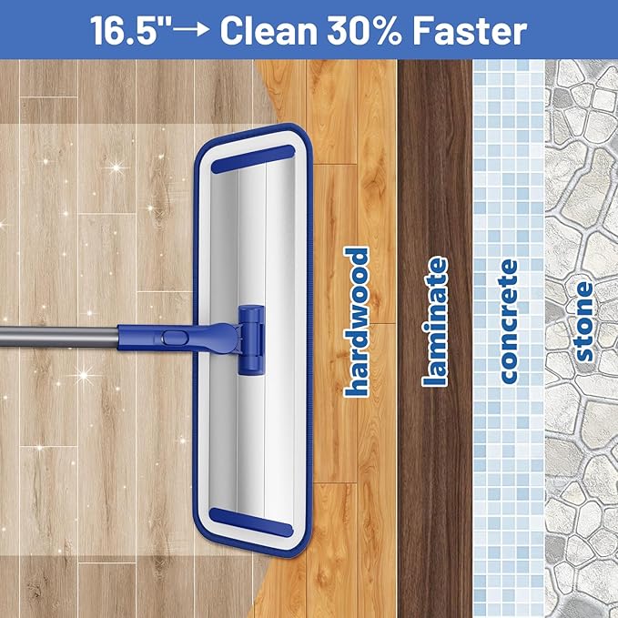 Microfiber Flat Mop for Hardwood Floors Cleaning with 55" Adjustable Handle | 4 Washable Reusable Dust Mop Pads, Professional Aluminum Mop Head, 360° Swivel, Wet Dry Use for Tile, Laminate, Vinyl, Wall