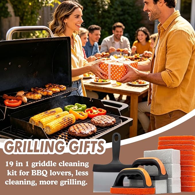 19 in 1 Griddle Cleaning Kit for Blackstone Accessories, Flat Top Grill Cleaning Kit w/Griddle Scraper, 4 Grill Stone, Griddle Brush Easy to Remove Stain - 5060