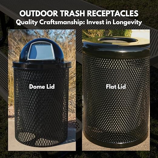 COATEDOUTDOORFURNITURE RFT-P-YEL Heavy Duty Round Trash Receptacle with Flat Top, Liner Included, 32 Gallon, Yellow, Made in America