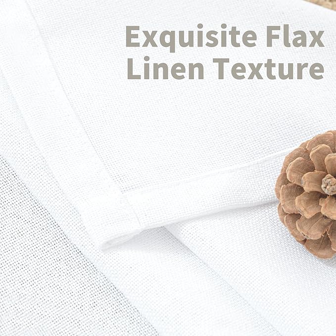 YoungsTex White Linen Cafe Curtains 36 Inch Length 2 Panels - Short Drapes Semi Sheer with Rod Pocket Back Tab Lightweight for Bathroom Kitchen Windows Over Sink, 42 X 36 Inch