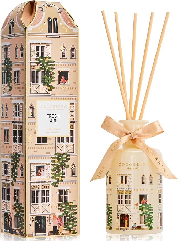 Reed Diffuser - Fresh Air 6.76 fl oz Reed Diffuser with 8 Sticks Home Fragrance Bathroom Shelf Decor (Festive House Collection)