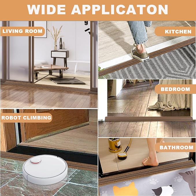 Vinyl Door Threshold Flooring Transition Strip Self Adhesive Carpet Edging Strip for Laminate Doorway Edge Threshold from 2/5" to 3/5" (Smoked Brown Wood Grain, 3.3 Ft)