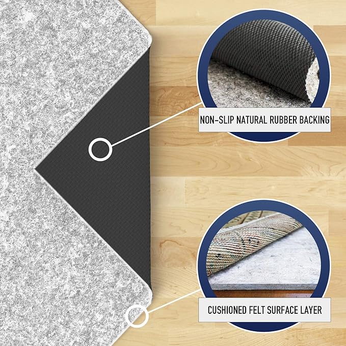 RUGPADUSA - Dual Surface - 4'10" x 7'10" - 1/4" Thick - Felt + Rubber - Non-Slip Backing Rug Pad - Safe for All Floors