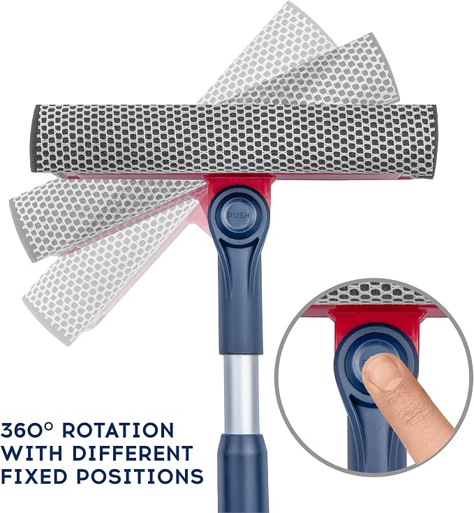 Professional Window Squeegee | 2-in-1 Window Cleaner Sponge and Soft Rubber Strip With Telescopic Extension Pole 20" - 30"(50cm-76cm) | Adjustable To Clean From Multiple Angles