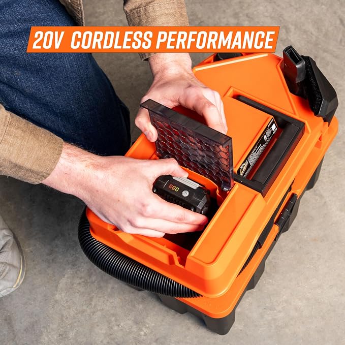 Armor All DVTB202 0902 2.5-Gal 20V Cordless Wet/Dry Vac with 2.0Ah Battery