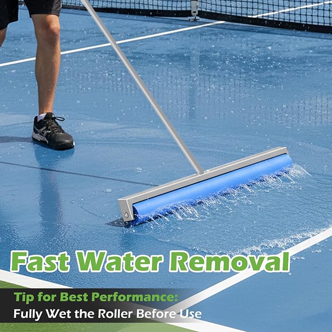 Tennis Court Squeegee, 38'' Foam Tennis Roller for Quick Clearing, Silver | Quick Water Removal, Lightweight, PVA Tennis Foam Sponge Roller