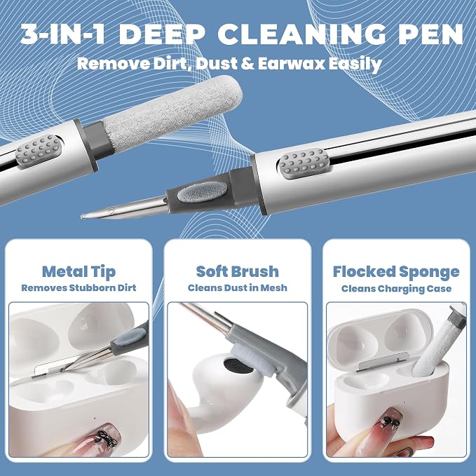 Upgraded for Airpod Cleaner Kit (81 PCS), Multi-Tool with Cleaning Pen, Putty & Swabs, Removes Earwax & Dust, Compatible with AirPods Pro 2 3, Earbud, Headphones, Phone & Charging Port, White