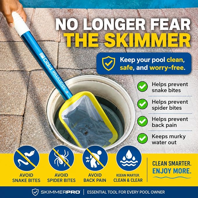 Skimmie Pro (Short Version) 22.5” Pool Skimmer: Lightweight, Fine Mesh Net, & Stainless Steel Hook – Ideal for In-Ground/Above-Ground Pools, Fountains, Ponds, Hot Tubs, & Cold Plunges