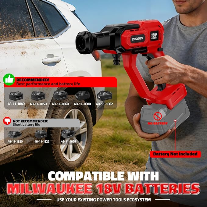 Cordless Portable Washer for Milwaukee 18V Battery, 1000 PSI Portable Handheld Washer with Brushless Motor, 6-in-1 Nozzle, 3 Level Adjustable for Car Yard Fence Wall Clean (Battery Not Included)