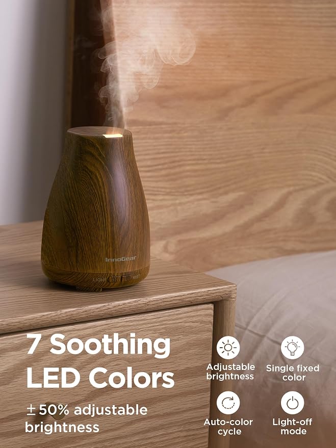 InnoGear Essential Oil Diffuser Ultrasonic Diffusers for Home Scent, Bronze | Cool Mist Humidifier, Aromatherapy, Large Room, Run up to 8hrs, Waterless Auto Off, 7 Lights, Living Room, Quiet Operation