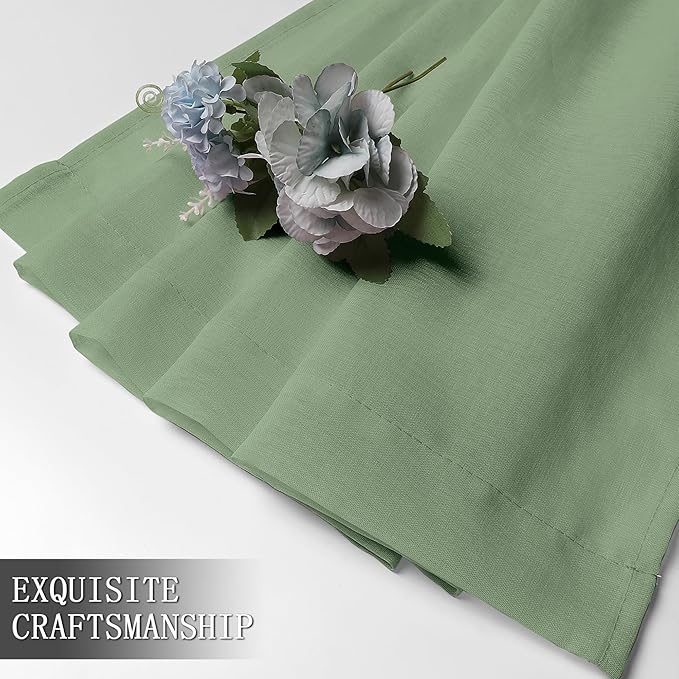 Tollpiz Sheer Curtain Linen Textured Living Room Curtains Sheer Light Filtering Rod Pocket Voile Curtain for Bedroom, 54 x 72 inches Long, Sage Green, Set of 2 Panels