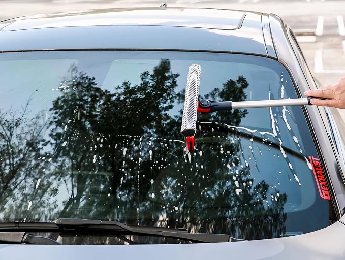 Professional Window Squeegee | 2-in-1 Window Cleaner Sponge and 10" Soft Rubber Strip with Extension Pole 50 Inch & 127 cm | Adjustable to Clean from Multiple Angles