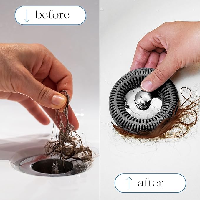 TubRing Pop-Up Drain Protector & Strainer Silicone Hair Catcher, Dark Gray | Easy snap-in design fits around bathtub stoppers. Customizable utility guard for clog prevention. Fits 1.85"- 2.16" drains.