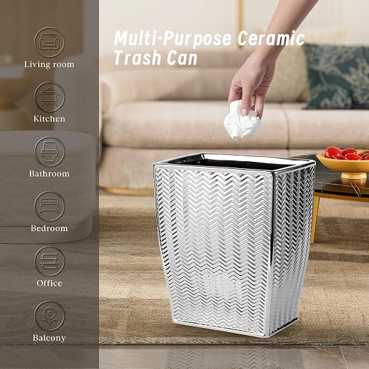 Silver Bathroom Trash Can, Stylish 1.32 Gallon/5 Liter Waste Basket for Living Decor, Bathroom, Office,Party,Room,Kitchen