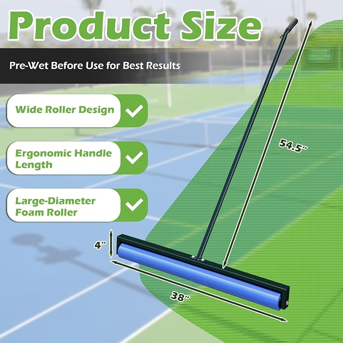 Tennis Court Squeegee, 38'' Foam Tennis Roller for Quick Clearing, Green | Quick Water Removal, Lightweight, PVA Tennis Foam Sponge Roller