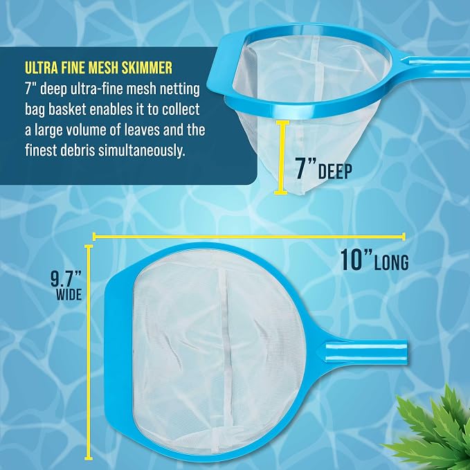 U.S. Pool Supply Spa, Hot Tub, Pool Leaf Skimmer Net, 17" & 48" Long Aluminum Poles - Deep Ultra Fine Mesh Netting, Handheld Pool Cleaning Net, Clean Finest Debris, Leaves, Ponds, Small Above Ground