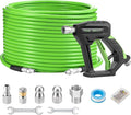 Tool Daily Sewer Jetter Kit for Pressure Washer 100 FT, Power Washer Gun | Drain Cleaner Hose 1/4 Inch NPT, Corner, Rotating and Button Nose Sewer Jetting Nozzle, 3600 PSI