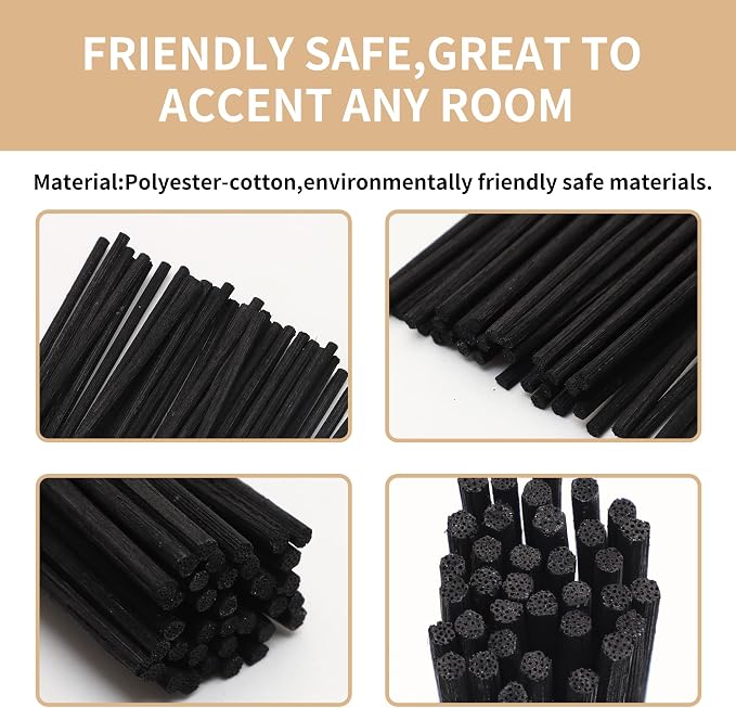 VFULIE 100PCS Reed Diffuser Sticks, Refill Replacement for Aroma Fragranc (100, Black)