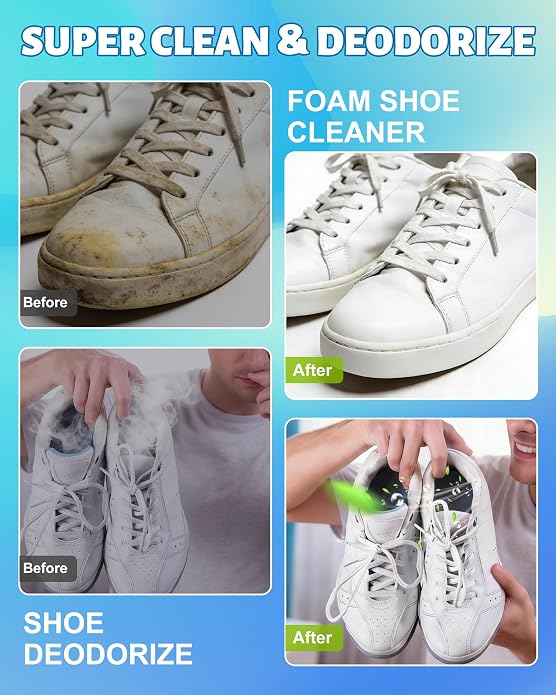 Jevvu Shoe Cleaner, Sneaker Cleaner Foam for Removing Stains and Dirt, Shoe Cleaning Kit for White Shoes