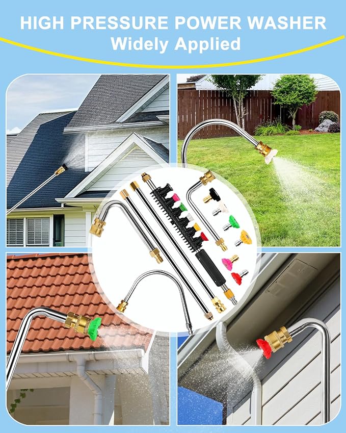 Pressure Washer Extension Wand 120", Gutter Cleaner Attachment | 10 Pc Power Washer Lance with 6 Atomization Nozzle Tips,1 Gutter Cleaner Attachment Curved Rod, 1/4" Quick Connect, 4000 PSI