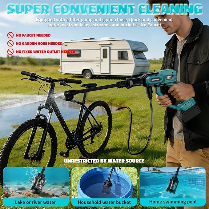 Cordless Portable Washer for Makita 18V Battery, 1000 PSI Portable Handheld Washer with Brushless Motor, 6-in-1 Nozzle, 3 Level Adjustable for Car Yard Fence Wall Clean (Battery Not Included)