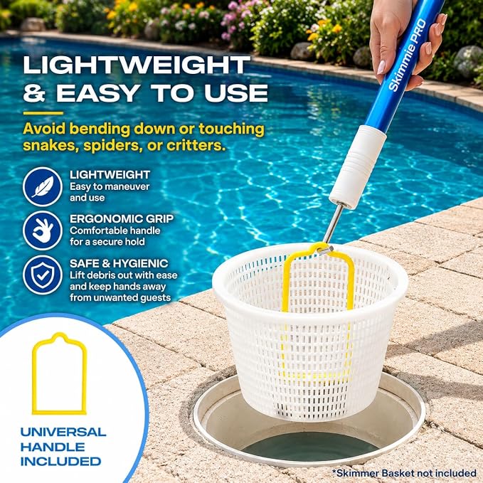 Skimmie Pro (Short Version) 22.5” Pool Skimmer: Lightweight, Fine Mesh Net, & Stainless Steel Hook – Ideal for In-Ground/Above-Ground Pools, Fountains, Ponds, Hot Tubs, & Cold Plunges