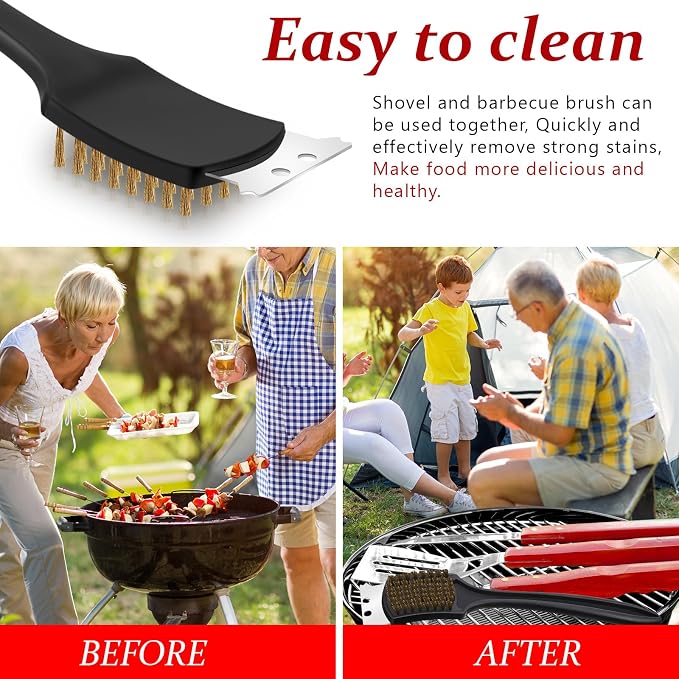 CHENGU 2 Pcs 12 Inch BBQ Grill Brush for Outdoor Grill and Scraper Stainless Steel Wire Extra Strong BBQ Cleaner Heavy Duty Barbecue Cleaning Brush Cleaner