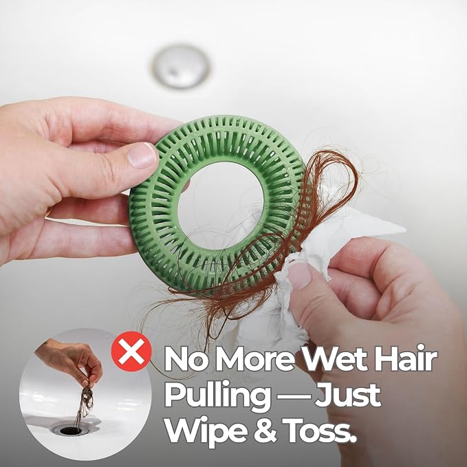 TubRing Pop-Up Drain Protector & Strainer Silicone Hair Catcher, Sage Green | Easy snap-in design fits around bathtub stoppers. Customizable utility guard for clog prevention. Fits 1.85"- 2.16" drains.