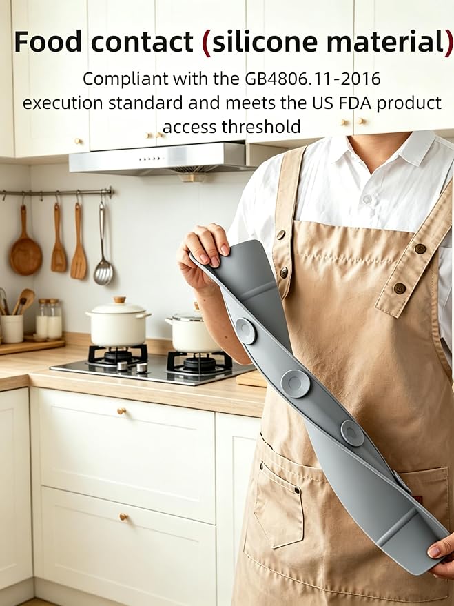 19.2inch(49cm) Silicone Guard, Sink Splash Guard with Suction Cup,Kitchen Sink Water Splash Guard, Kitchen Sink Splash Guard that Can Be Placed Behind (1, Light Gray)