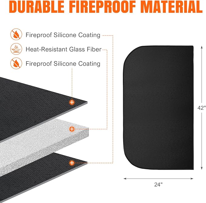 INNO STAGE Fireplace Rugs Blanket Fire Resistant 24 X 42 X 0.04 Inch | D Shape, Fire-proof Hearth Mat Carpet, Protector in Front of Stove, Decks, Indoor, Outdoor, Fire Pit, Grill&Floor
