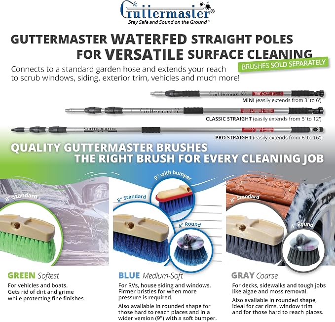 Guttermaster Blue Round Flow Through Brush, Medium Soft, Round 4.5 Inch | GM-315 Polypropylene bristles, soft brush, flow through design, flagged ends, ideal for RVs and larger vehicles