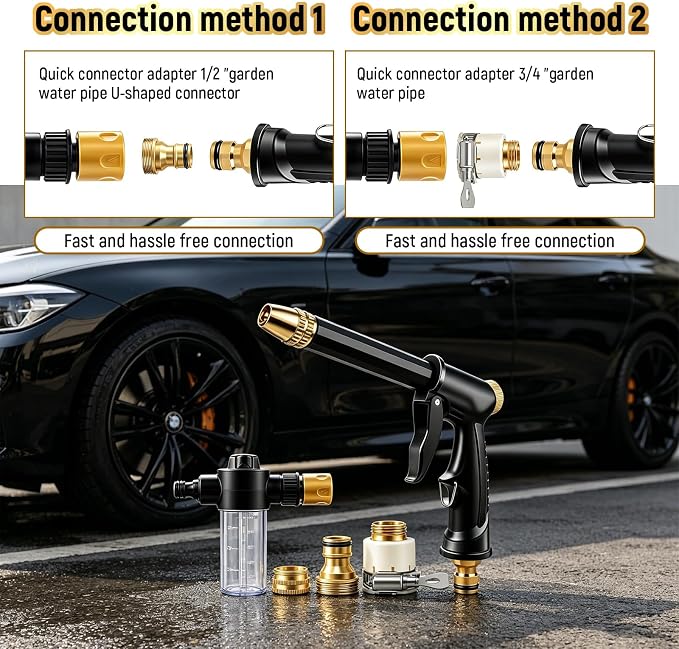 High Pressure Hose Nozzle, Portable High Pressure Water Gun With 4 Adjustable Jet Nozzle, Pressure Washer Nozzle, Power Washer Hose Attachment For Garden Patio Cleaning (1 Set)