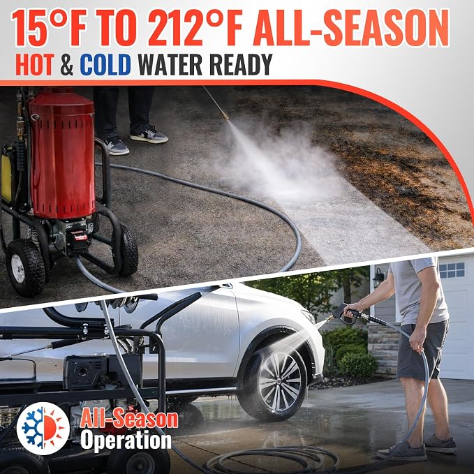 YAMATIC 5/16" Pressure Washer Hose 50FT, 4000 PSI Steel Wire Braided, 212°F Hot Water Power Washer Hose, 3/8" Swivel Quick Connect, M22-14mm to 3/8" Adapters for Simpson, DeWalt, Generac, Troy-Bilt