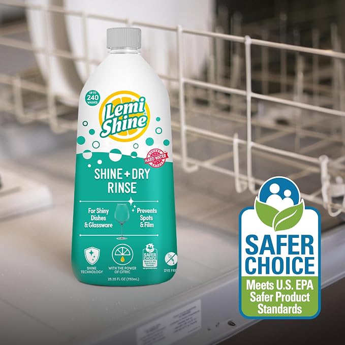 Lemi Shine Shine and Dry Natural Dishwasher Rinse Aid - Hard Water Stain Remover - 25.35 fl oz