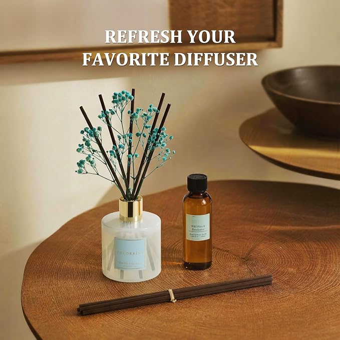 Reed Diffuser Refill Set, 10.2oz Scented Oil Refill 3 Pack, Clean Linen, Ocean Mist, Eucalyptus & Moss, Long Lasting Oil Diffuser Refill with 18 Sticks for Bathroom & Bedroom