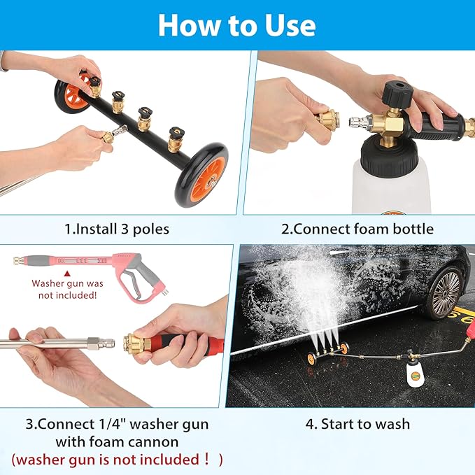 2-in-1 16’’ Undercarriage 4000 PSI Pressure Washer Water Broom with Bottle | Universal Car Pressure Washer with 8 Replaceable Nozzles/Foam Washer/Mitten, Surface Cleaner for Car Wash, Driveway, Sidewalk