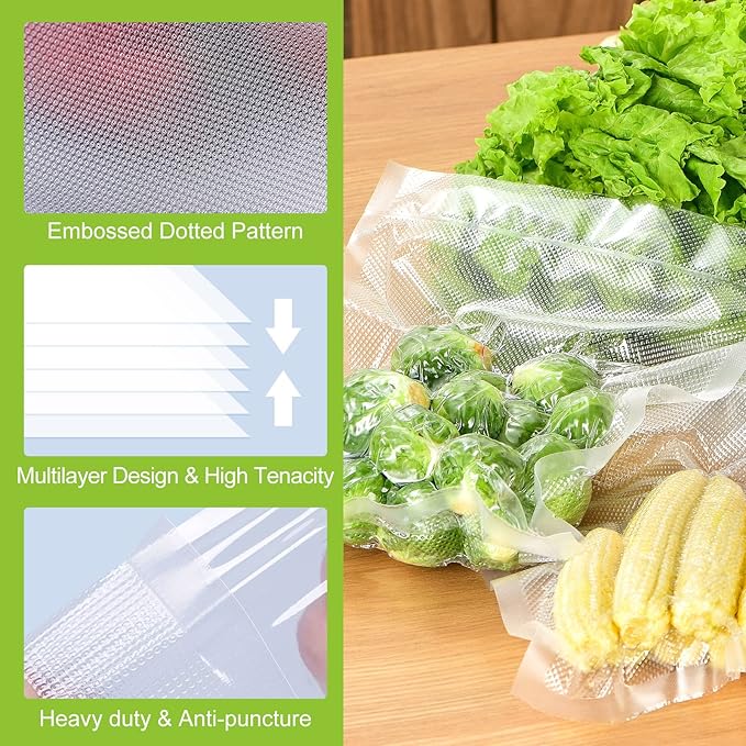 Bonsenkitchen Vacuum Food Sealer Rolls Bags, 8" x 50' & 11" x 50' Commercial Grade BPA Free Bag Rolls, Durable Customized Size Food Vac Bags for Storage and Sous Vide Cooking VB3212