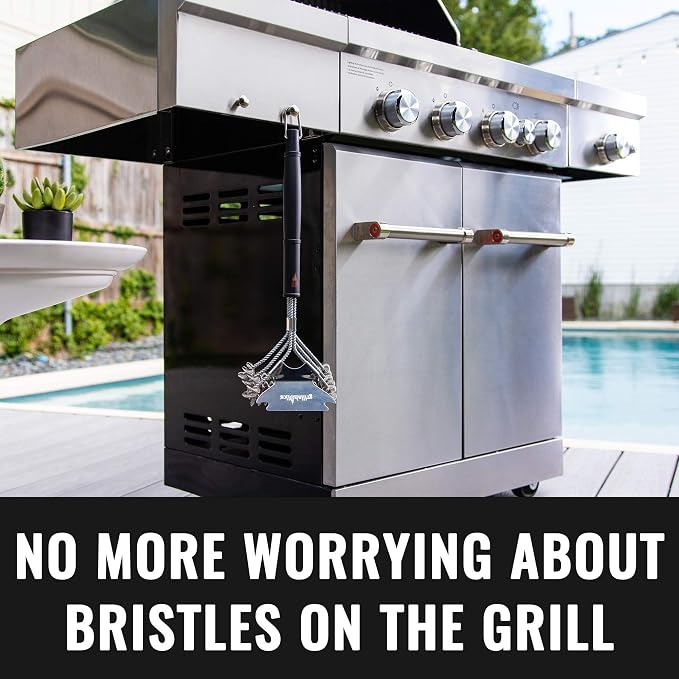 Grill Brush for Outdoor Grill - Safe Bristle Free BBQ Brush with Built-in Scraper – The Perfect Grilling Accessory for Cleaner Grilling | Safe Grill Cleaner | No Bristles | Easily Cleans Between the Grates