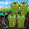 Inground Worm Composter, Mini Underground Worm Farm for Garden Beds, Outdoor Worm Compost Bin for Food Waste, Vermicomposting Bin for Beginners, Elderly, Children (7x7x7.4Inch), Green, 4-Pack