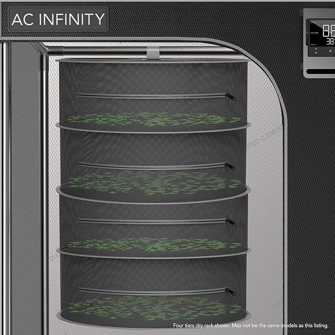 AC Infinity Herb Drying Rack, 2-Layer Hanging Mesh Net for Plants, Seeds, and Buds, 18" Diameter Fit in Grow Tents Closets Hydroponics