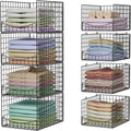 Hongtamoya 4-Tier Stackable Closet Organizers and Storage Shelves, Clothes Storage Basket, Clothes Shelf Organizer Sweater Organizer Bins Container for Wardrobe Kitchen Bathroom Office, Black