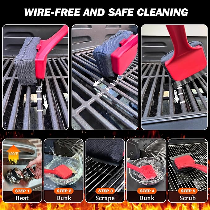 Bristle Free Grill Brush for Outdoor Grill, Safe Non-Metal BBQ Grill Cleaner for Outdoor Grills & Griddles, Heat Resistant Grill Cleaning Brush Fit Weber Blackstone Traeger, Gift for Men Dad