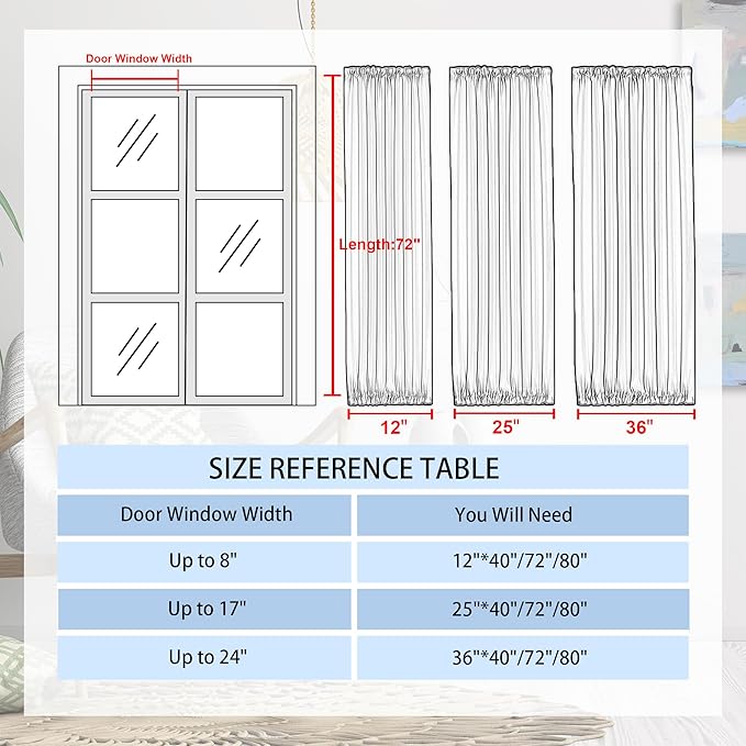DWCN French Door Curtains – Rod Pocket Thermal Blackout Curtain for Window/Patio Doors/Doorways/Classroom/Kitchen for Privacy, 12W by 72L Inches, 1 Panel with Tieback, Black