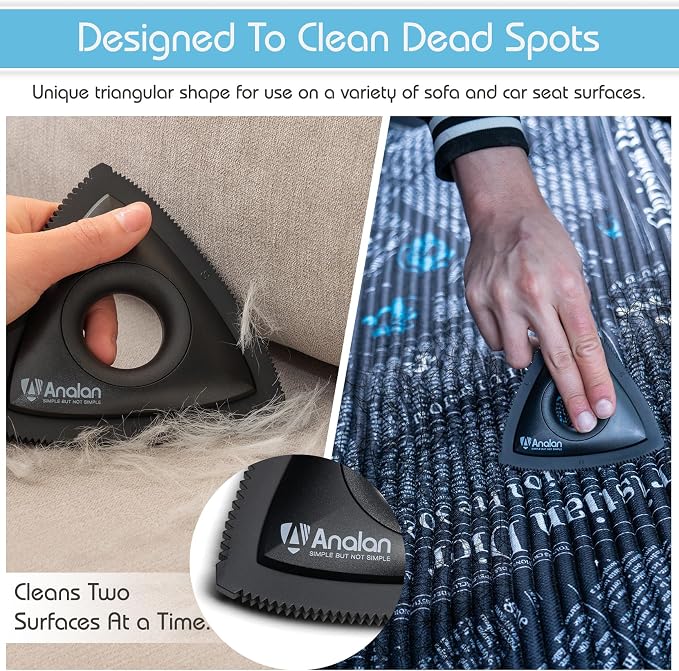 Analan Mini Pet Hair Remover for Car Detailing Dog Hair Tool Brush(Red) | Deep Cleaning, Reusable Rubber, Gentle on Fabrics, Triangle Design For Car Interiors, Couch, Rugs, Carpet, Mats & Furniture