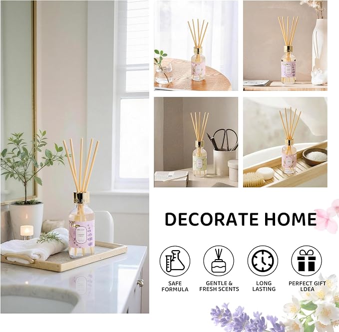 Reed Diffuser Oil Set with Reed Sticks,Cherry Blossom Aromatherapy Oil Scent Diffuser for Home Office Bathroom Decoration Perfume and Gifts 3.38 oz/100ml