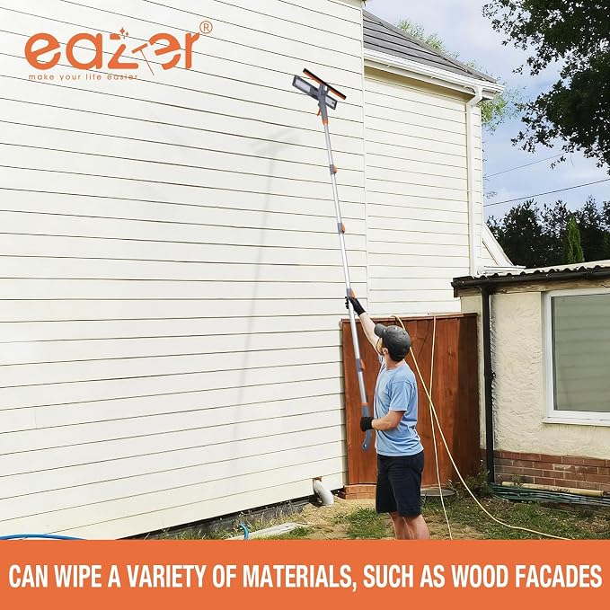 Eazer 76" Spray Window Squeegee Kit with Extension Pole & Pads | 5-Section Pole with Microfiber & Chenille Pads – Streak-free for indoor, outdoor & car windows
