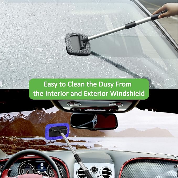 15 Pieces Windshield Cleaner Tool, Inside Car Window Cleaning Tool with 9 Microfiber Pads and 3 Spray Bottles, Windshield Cleaner Tool Auto Interior Exterior Glass Wiper Kit
